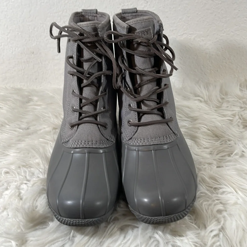 Sperry Saltwater Duck Boots Canvas Waterproof Grey Men's Size 10 NEW